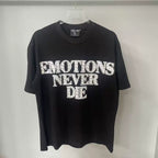 Mixed Emotion White Tee – Studded Emotions Never Die Back Print
