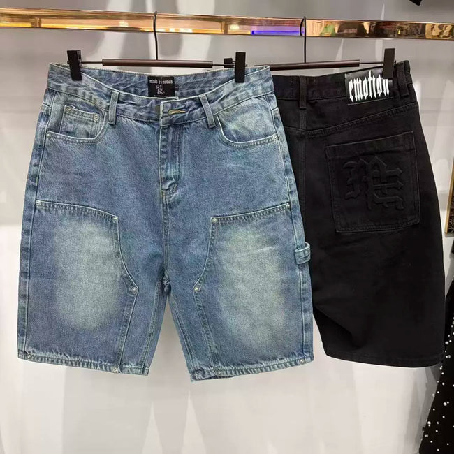 Mixed Emotion Black Denim Shorts – Gothic Emotion Label Hover Image