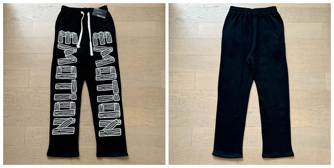 Mixed Emotion Wood‑Textured Logo Straight‑Leg Sweatpants Hover Image