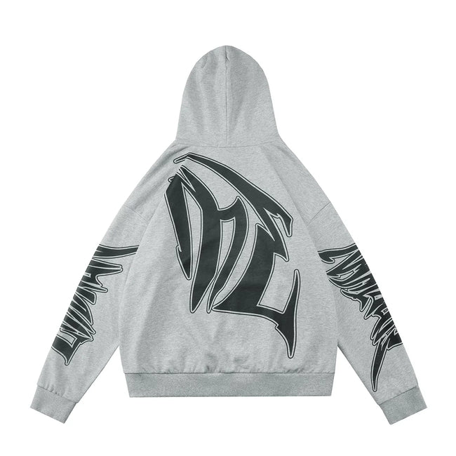 Mixed Emotion Grey Hoodie – Black Art Font Back Print Hover Image