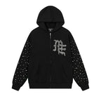 Mixed Emotion Rhinestone Logo Zip‑Up Hoodie Tracksuit Set