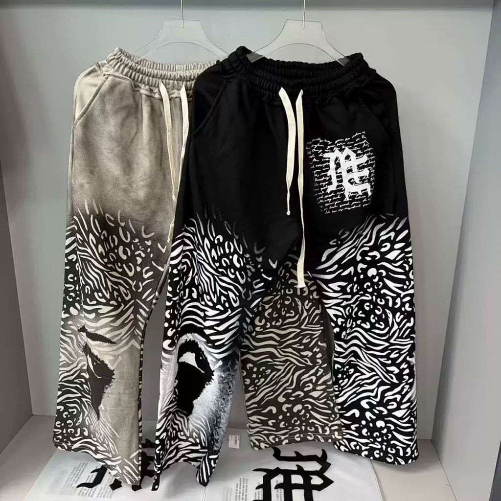 Mixed Emotion Lion Animal‑Print Wide Leg Sweatpants