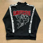 Mixed Emotion Cupid Angel Print Zip‑Up Track Jacket