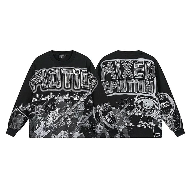 Mixed Emotion Rock Band Full‑Print Long‑Sleeve Tee Hover Image