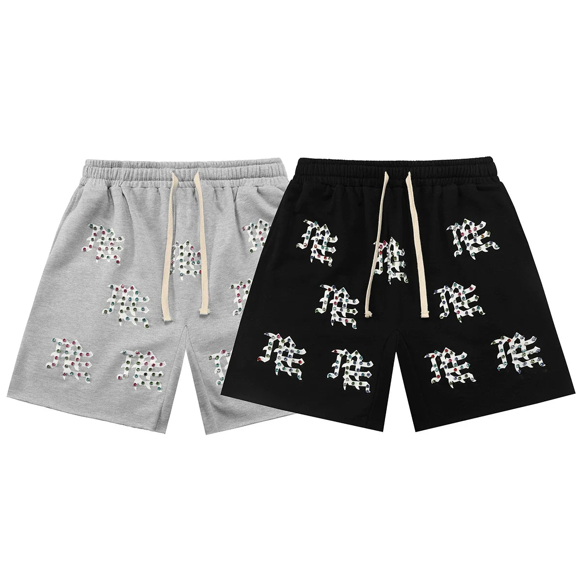 Mixed Emotion Casual Shorts – Rhinestone Gothic Letter Print