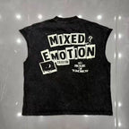 Mixed Emotion Washed Graphic Cut‑Off Sleeveless Tank Top