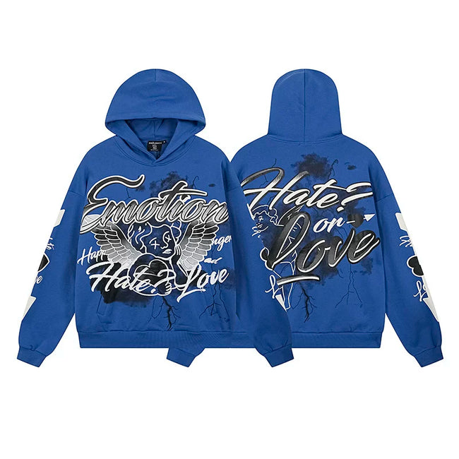 Mixed Emotion Hate Or Love Front‑Back Print Pullover Hoodie Hover Image