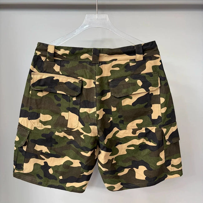 Mixed Emotion Camo Multi‑Patch Cargo Shorts Main Image
