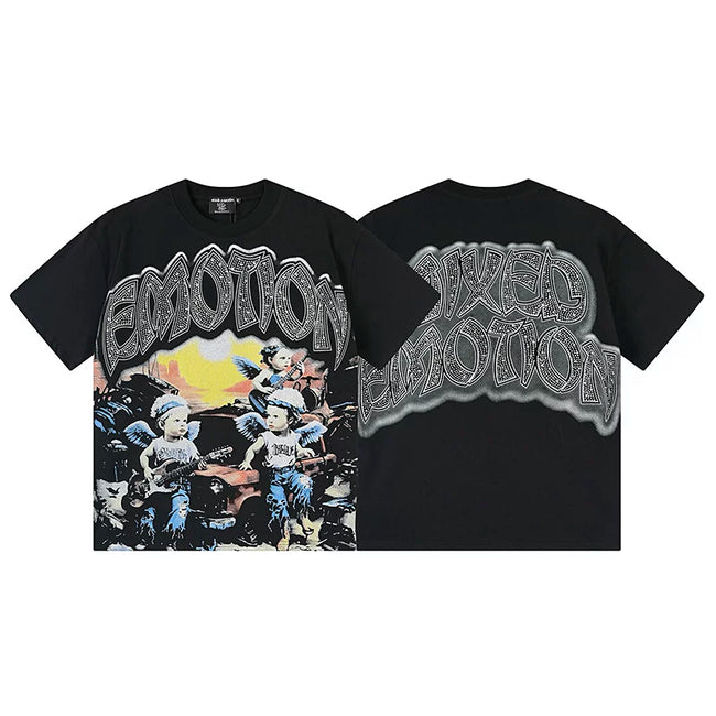 Mixed Emotion Black Tee – Angel Kids Rhinestone Emotion Print Hover Image