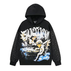 Mixed Emotion Vintage Angel Graphic Rhinestone‑Sleeve Hoodie