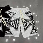 Mixed Emotion Cross Logo Frayed Hem Sweat Shorts