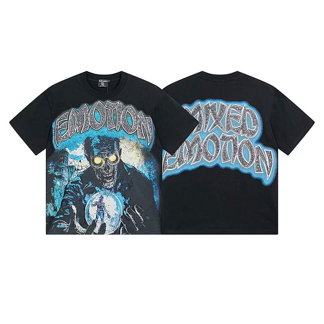 Mixed Emotion Black Tee – Zombie Emotion Blue Outline Print Hover Image