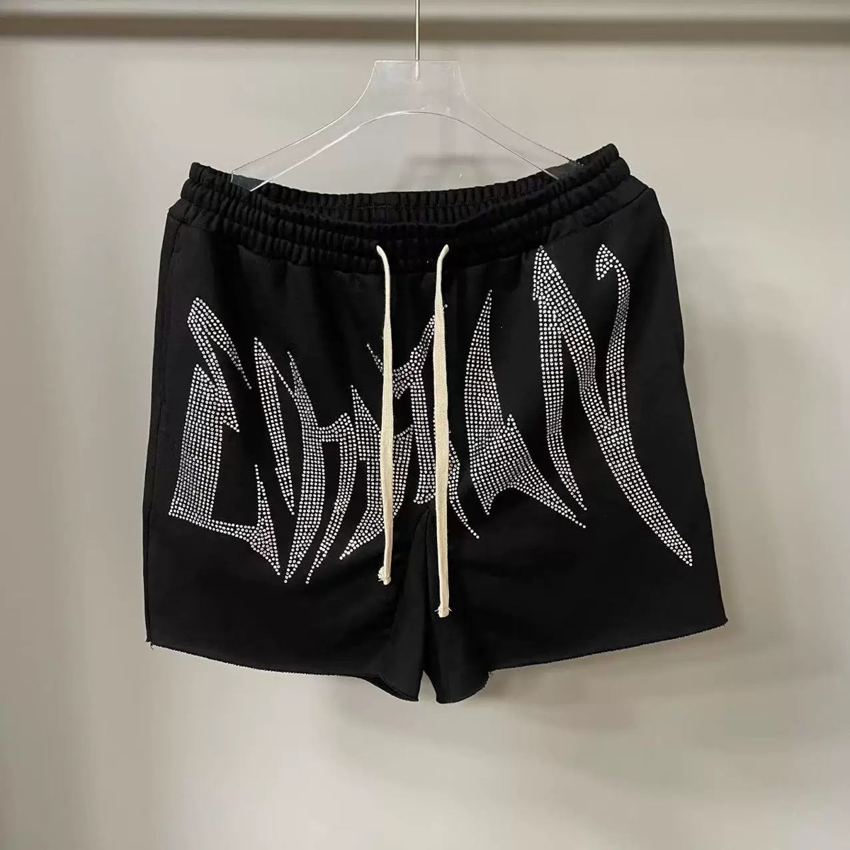 Mixed Emotion Black Shorts – White Rhinestone Art Letter Print