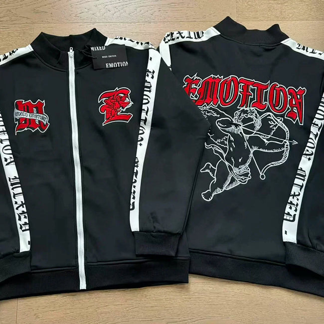 Mixed Emotion Embroidered Logo Zip‑Up Tracksuit Set Main Image