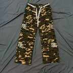 Mixed Emotion Camo Multi‑Pocket Embroidered Cargo Pants