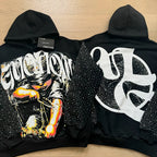 Mixed Emotion Vintage Archer Graphic Rhinestone‑Sleeve Hoodie
