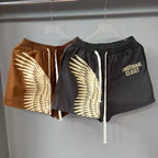 Mixed Emotion Wing Print Zip‑Up Shirt & Shorts 2‑Piece Set