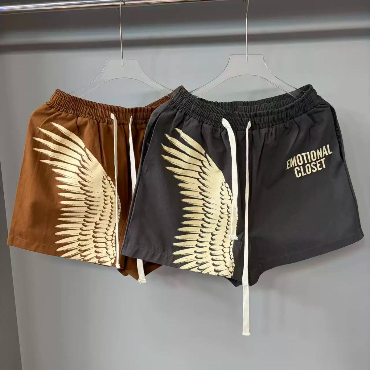 Mixed Emotion Wing Print Zip‑Up Shirt & Shorts 2‑Piece Set