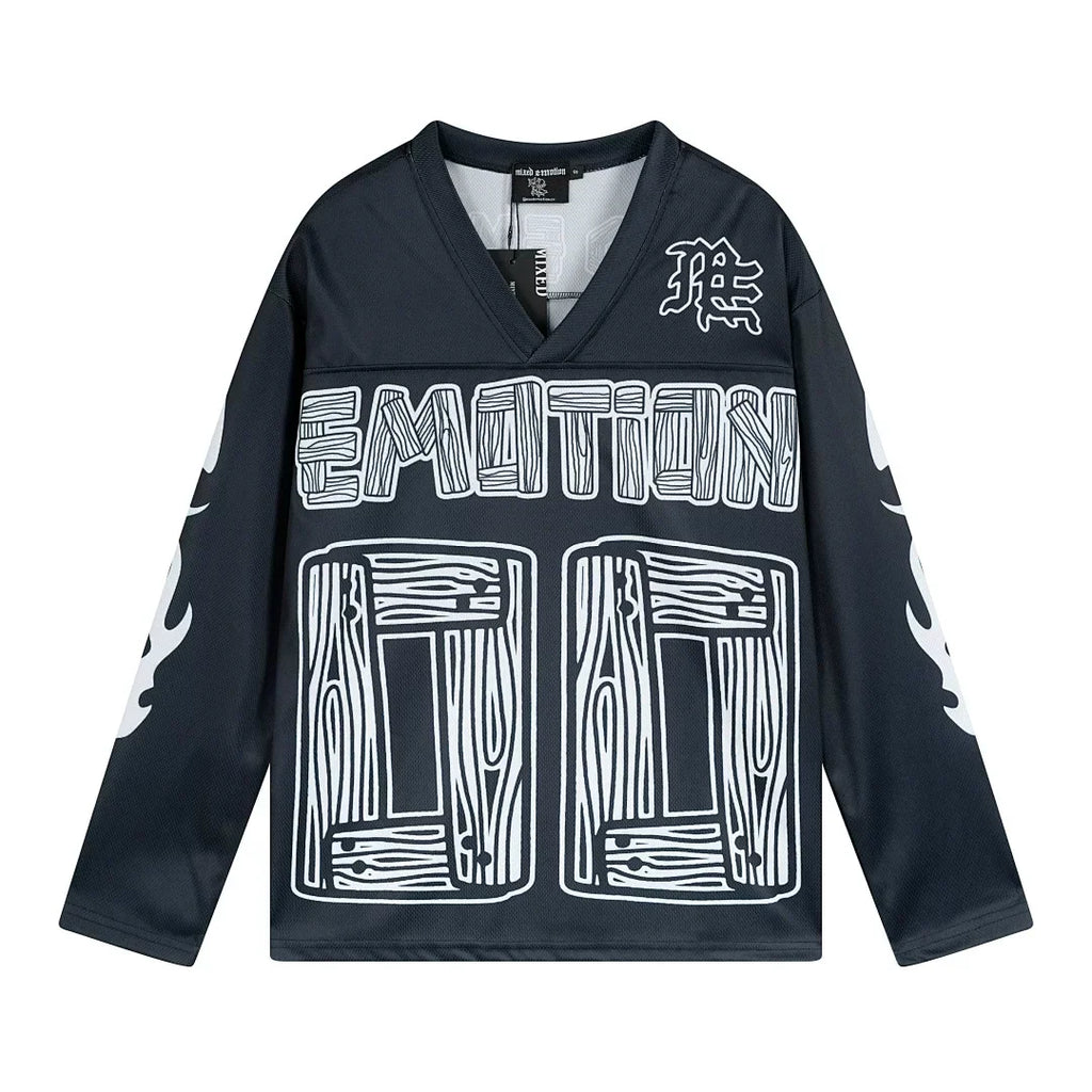 Mixed Emotion 00 Wood Grain Print Long‑Sleeve Hockey Jersey
