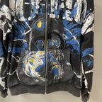 Mixed Emotion Black Zip Hoodie – Blue Yellow Graffiti Portrait Print