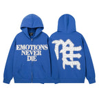 Mixed Emotion Emotions Never Die Rhinestone‑Effect Zip‑Up Hoodie