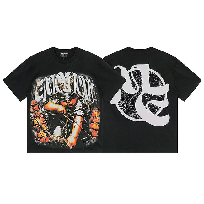 Mixed Emotion Black Tee – Archer Street Emotion Print Hover Image